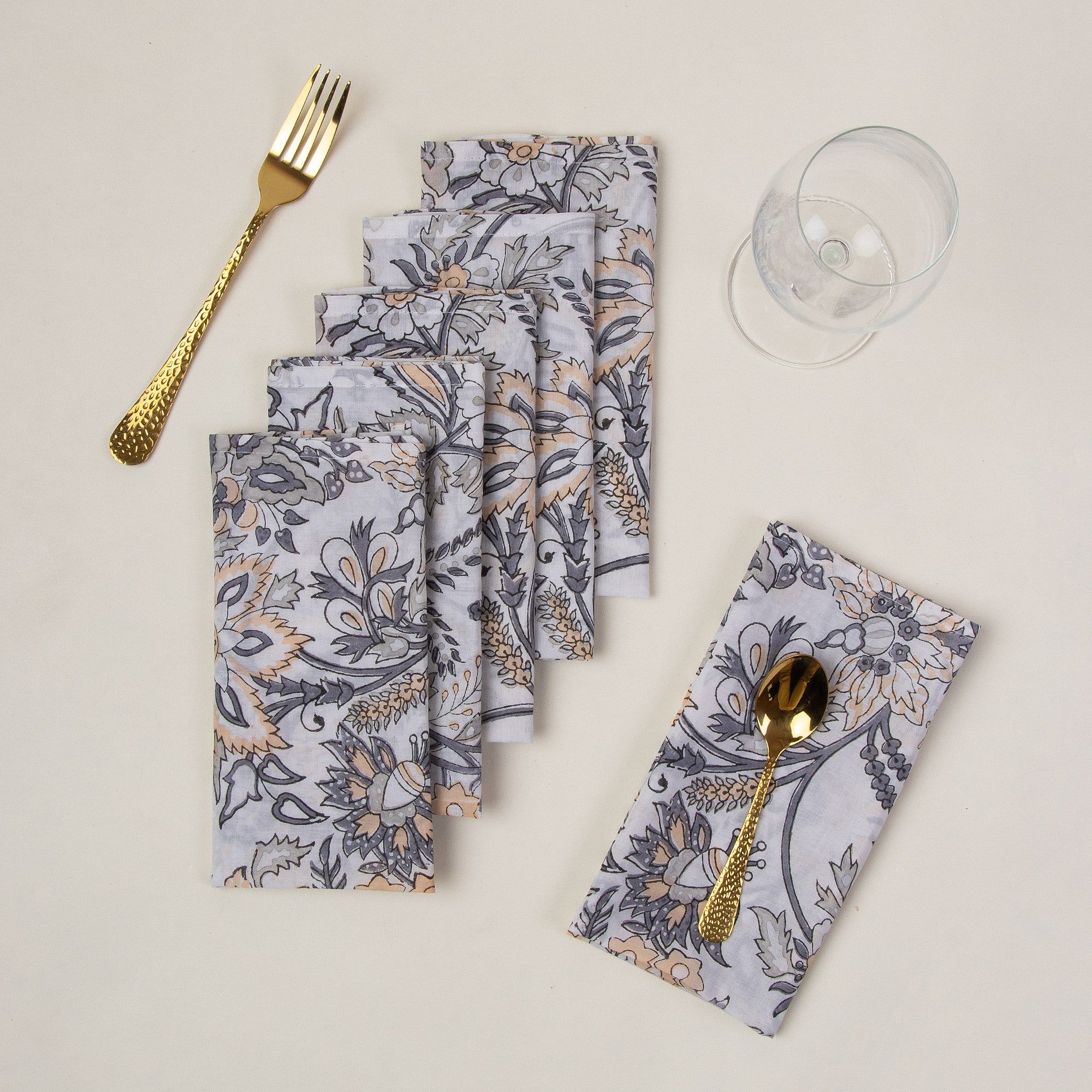 Hand Block Grey Floral Cotton Stylish Rumal